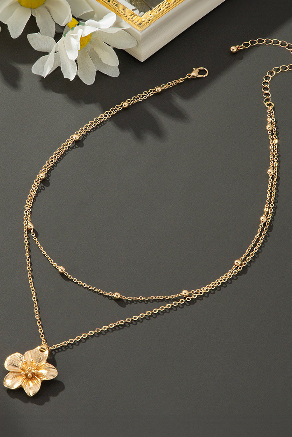 Gold Double Layered Flower Pendant Chain Necklace - The Fair Lady Shop
