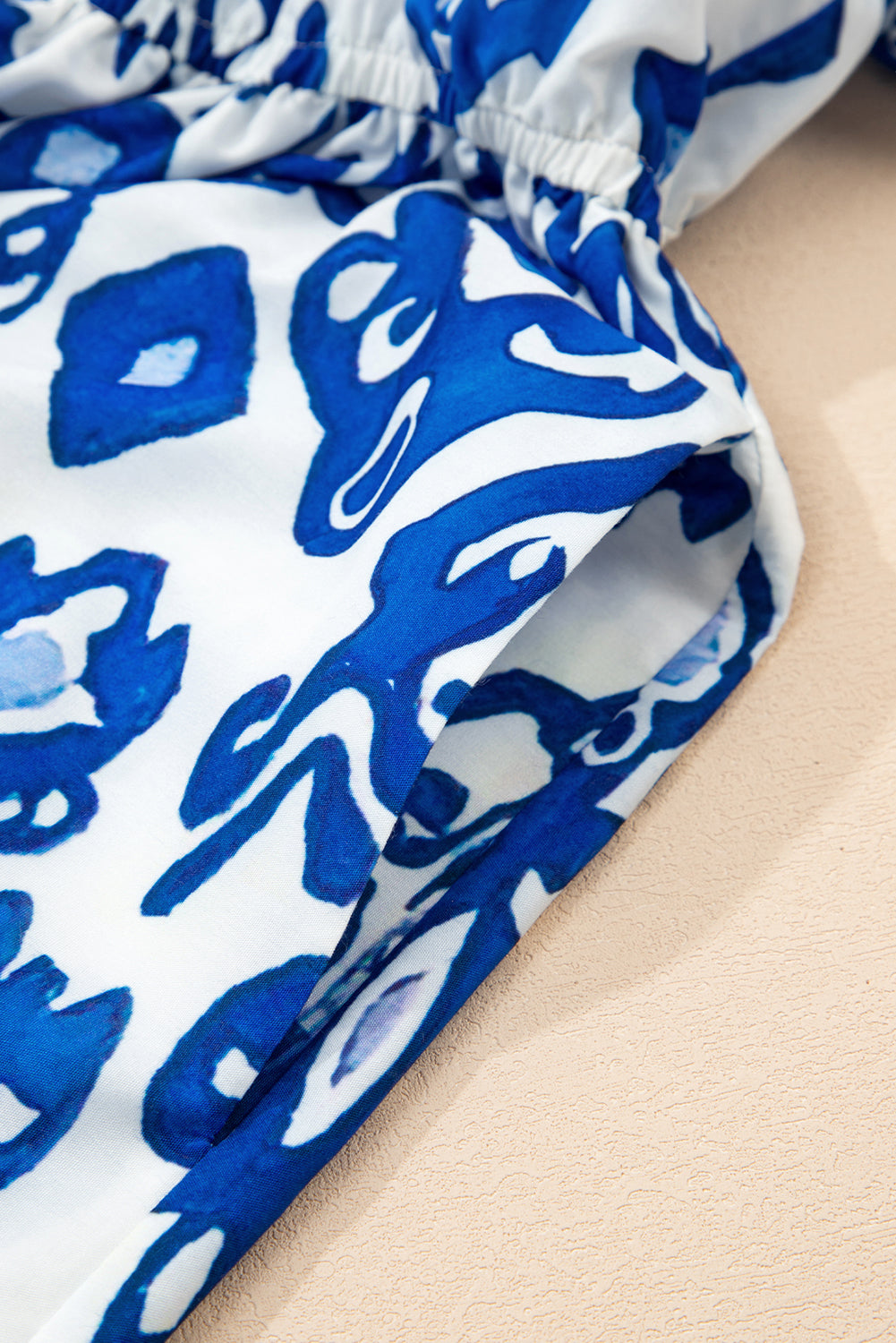 Blue Floral Ruffle Hem Pop of Color Neckline Dress - The Fair Lady Shop