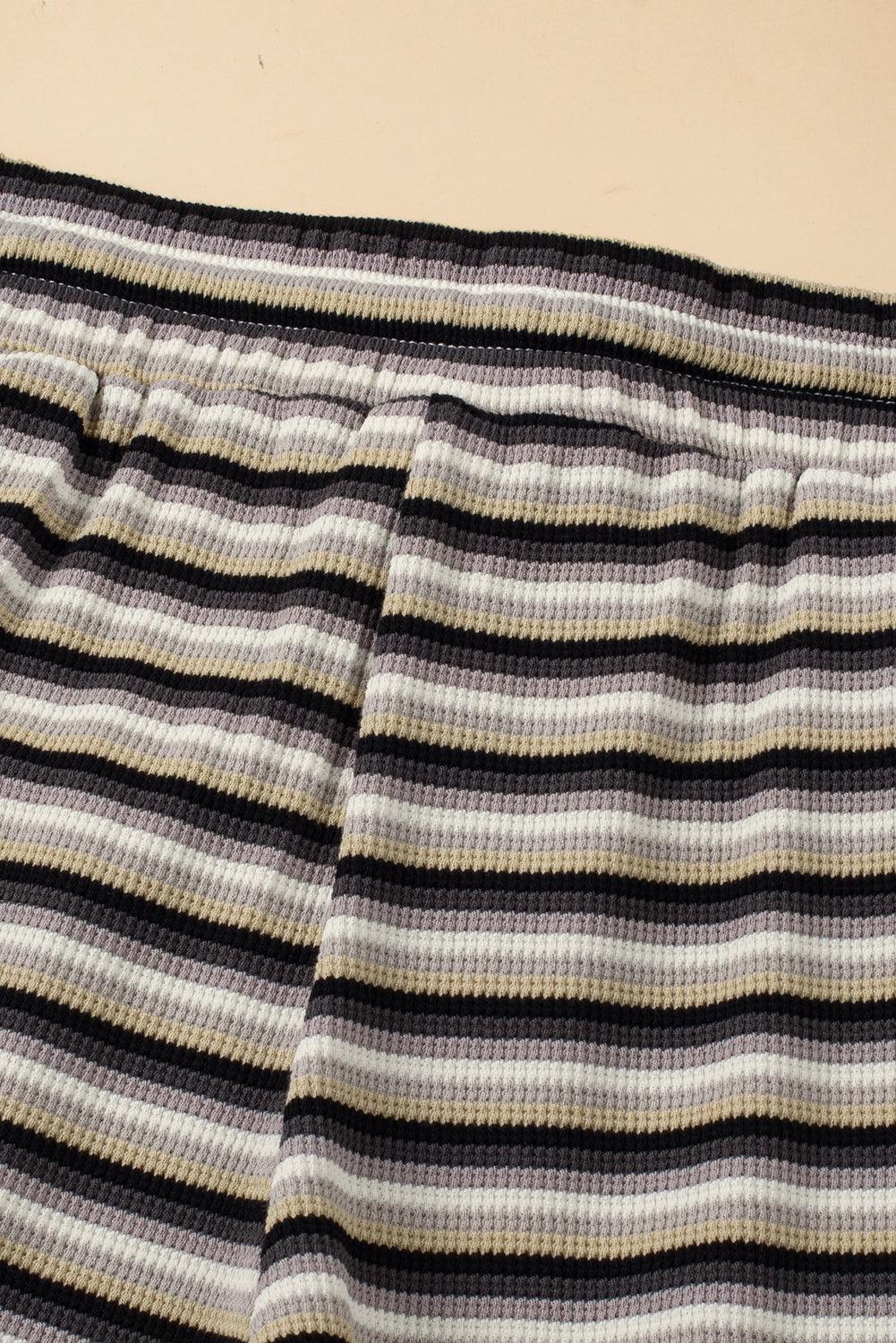 Yellow Stripe Rainbow Tee and Tassel Drawstring Wide Leg Pants Set - The Fair Lady Shop