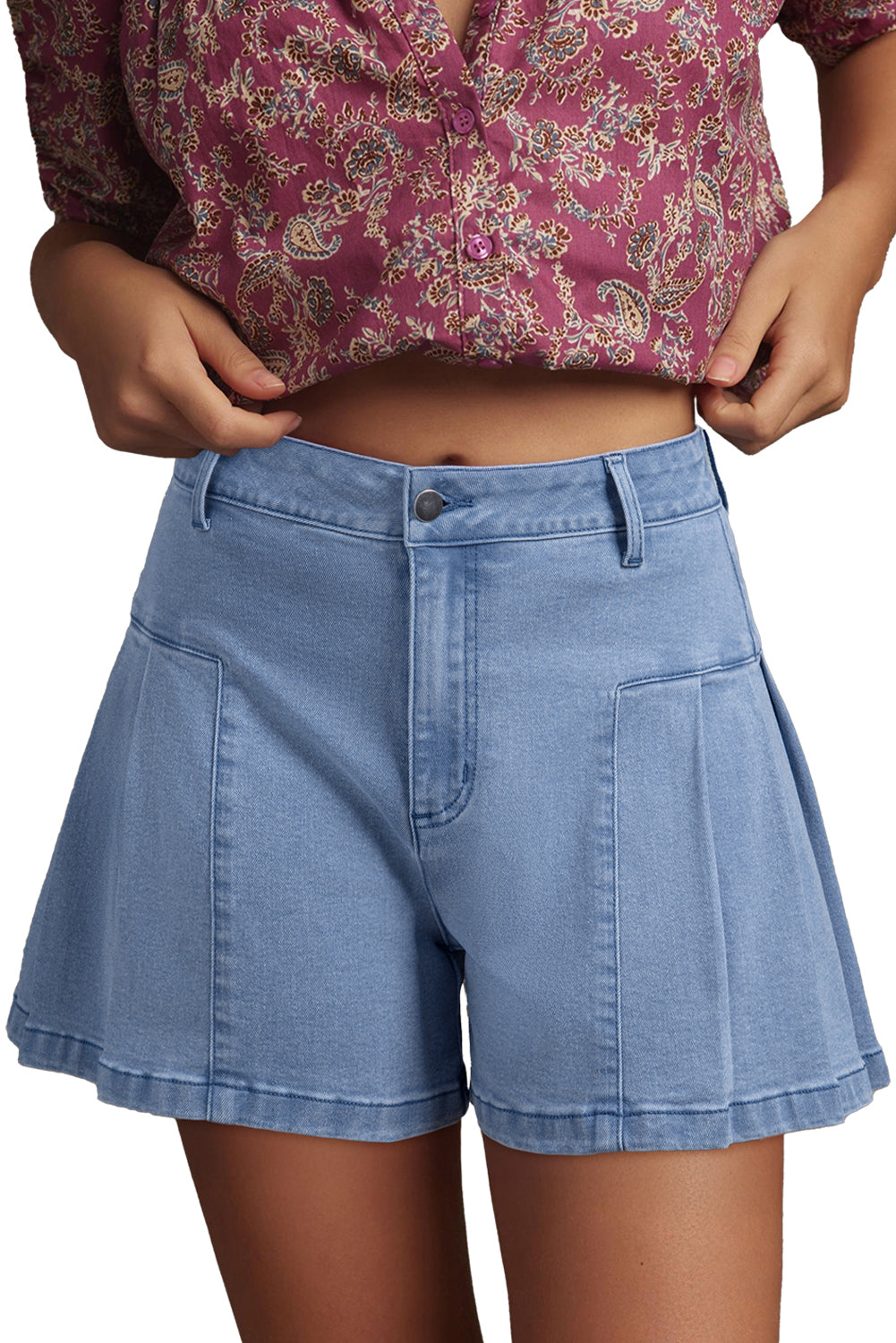 Dusk Blue Flared Denim Shorts - The Fair Lady Shop