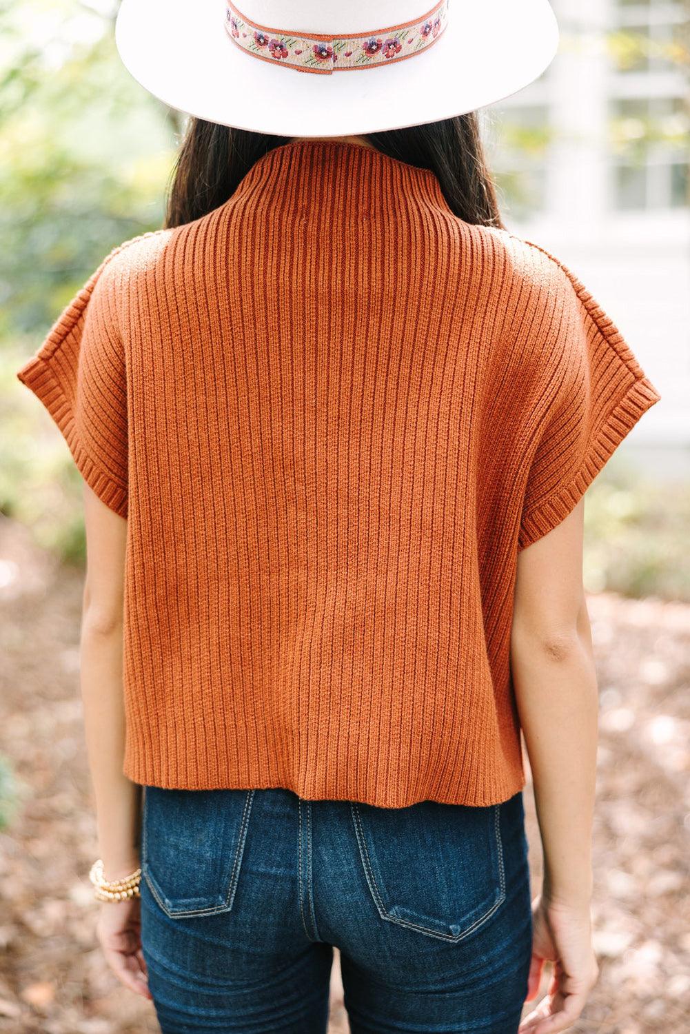 Green Patch Pocket Ribbed Knit Short Sleeve Sweater - The Fair Lady Shop