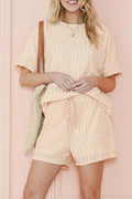 Beige Frill Textured Tee and Drawstring Shorts Set - The Fair Lady Shop