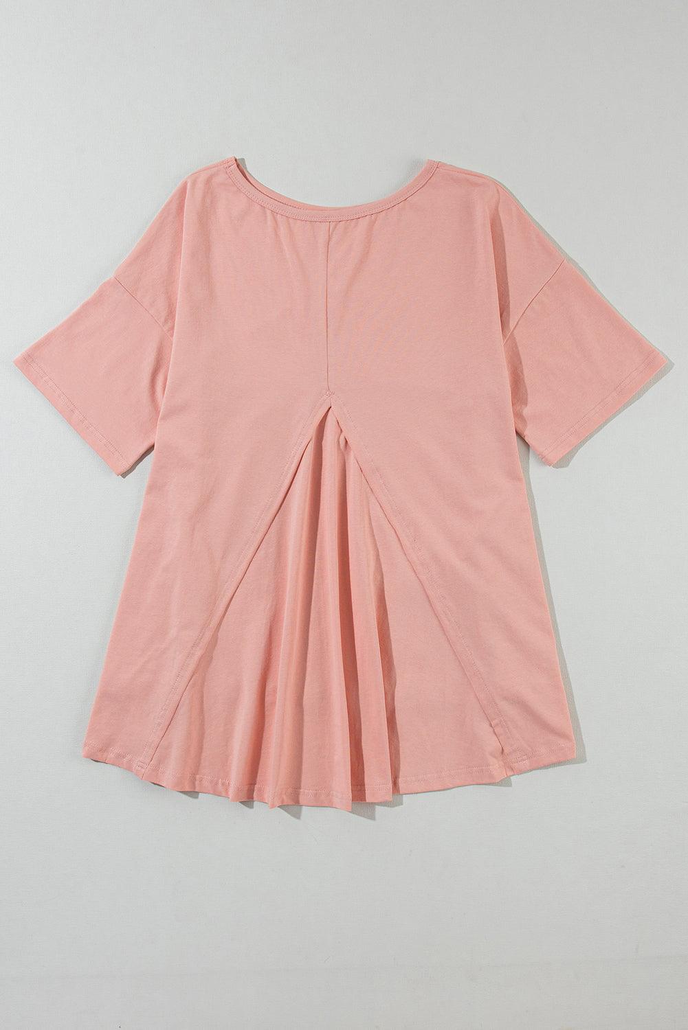 Apricot Pink Studded Star Patch Side Slits High Low Tee - The Fair Lady Shop