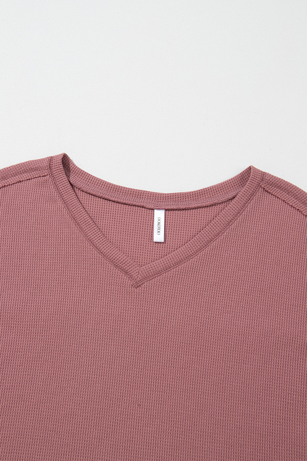 Rose Exposed Seam Drop Sleeve V Neck Waffle Textured Top - The Fair Lady Shop