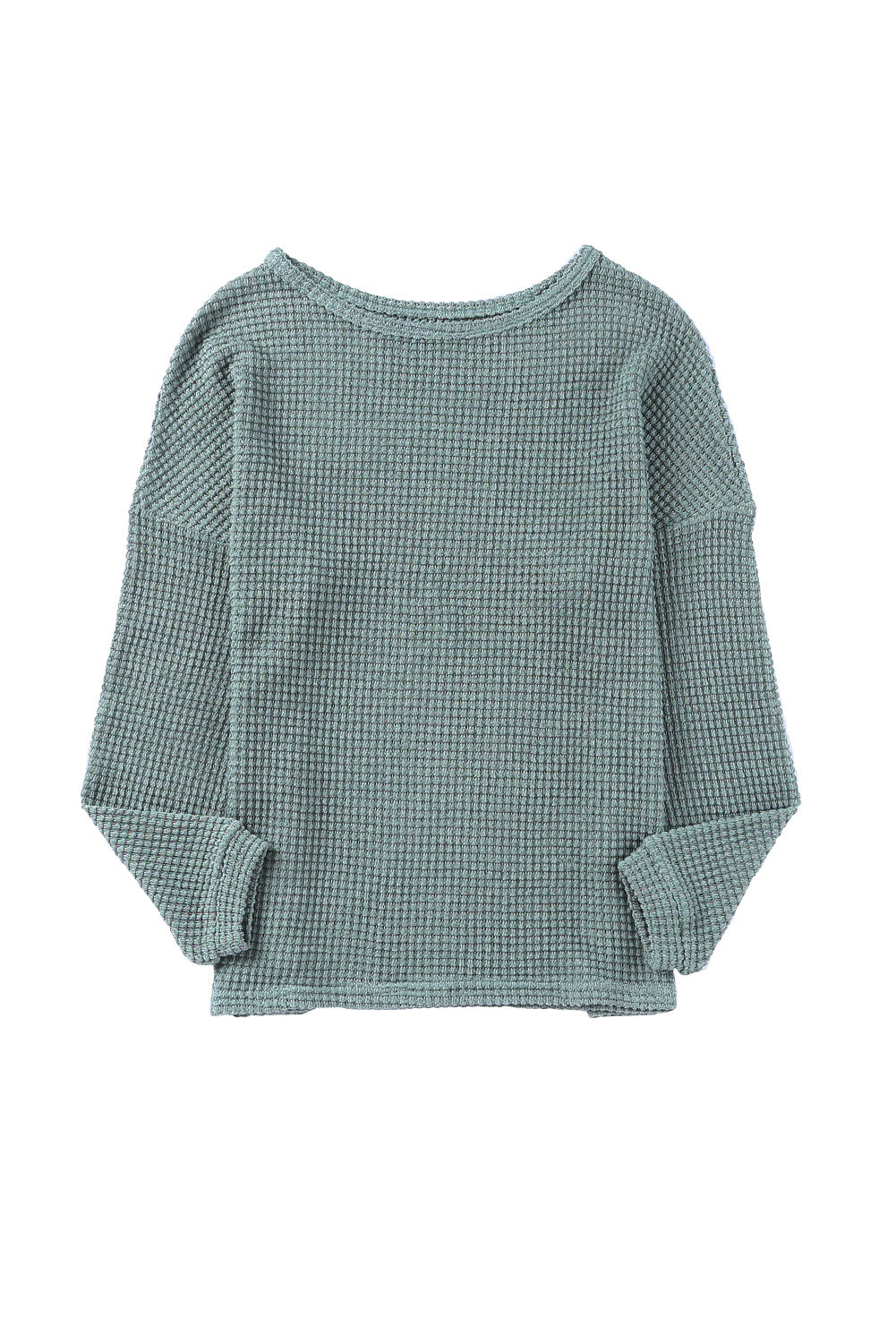 Green Waffle Knit Drop Shoulder Long Sleeve Top - The Fair Lady Shop