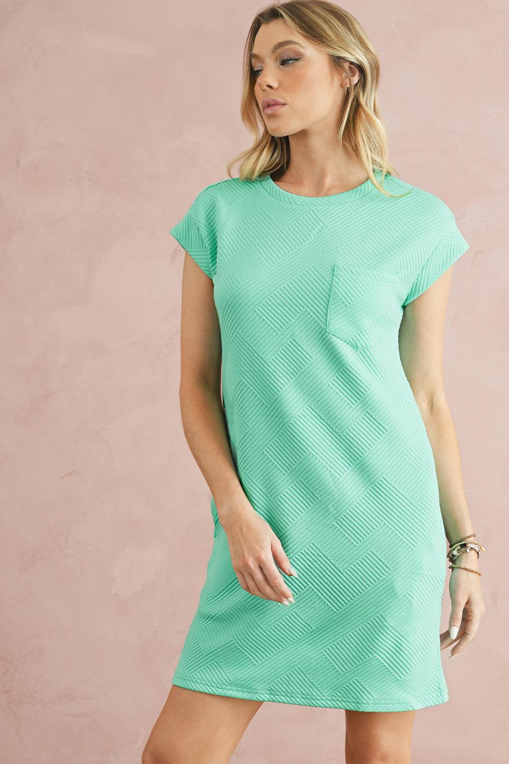 Sachet Pink Plain Textured Pocketed Mini Dress - The Fair Lady Shop