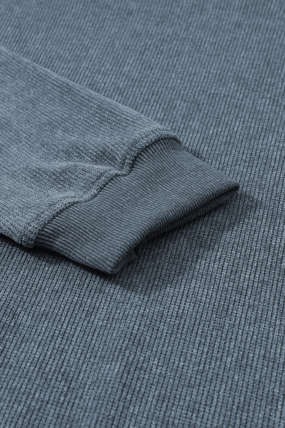 Blue Plain Solid Ribbed Knit Round Neck Pullover Sweatshirt