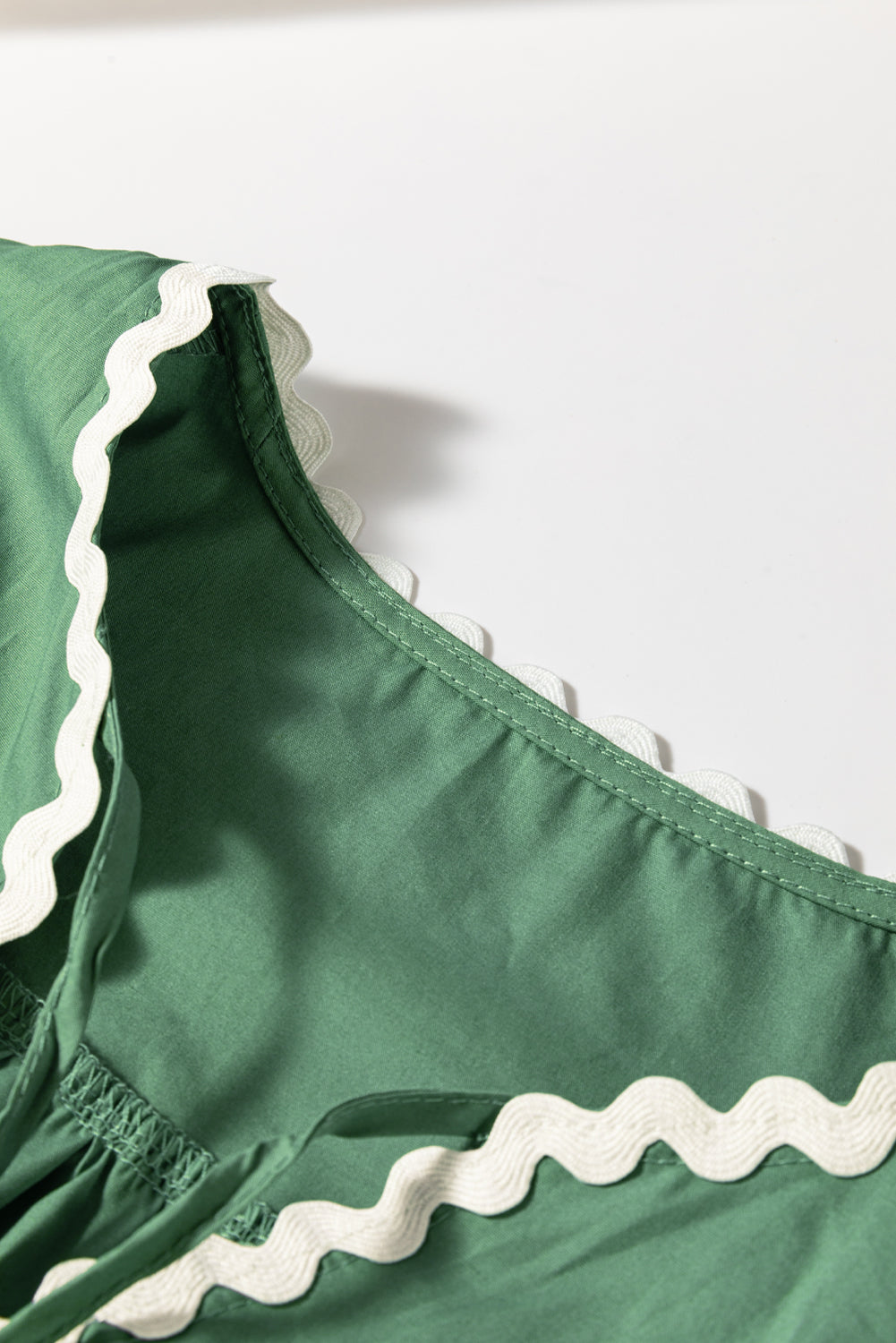 Mist Green V Neck Tie Detail Ricrac Blouse - The Fair Lady Shop