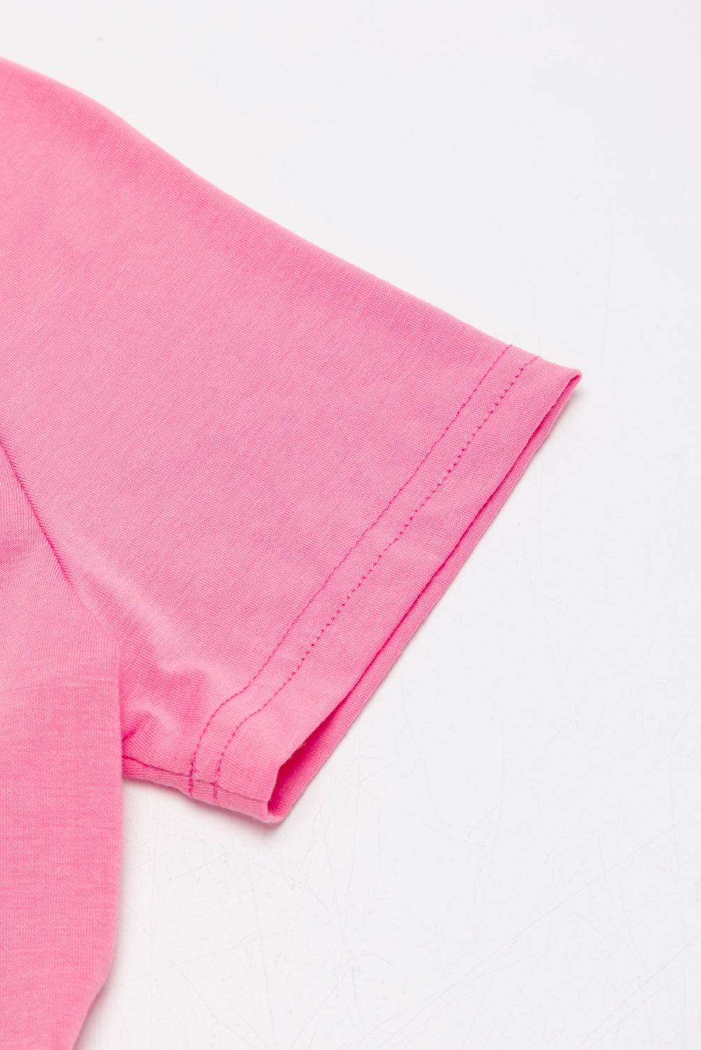 Strawberry Pink Plain Slim Fit Crop Top And Wide Leg Pants Set - The Fair Lady Shop