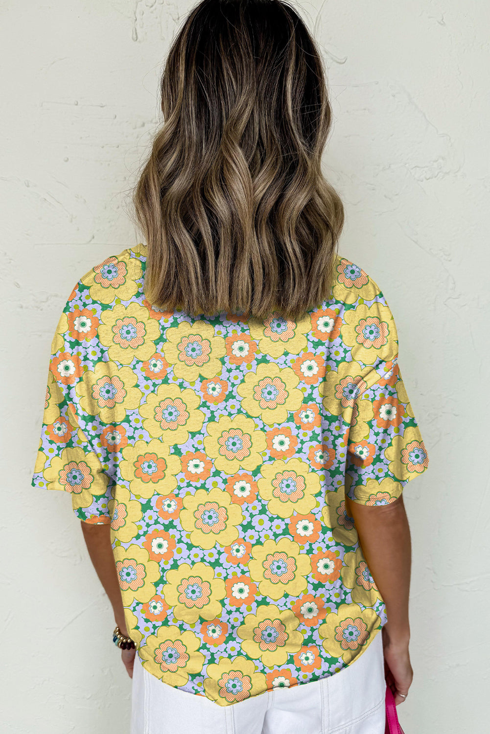 Yellow Summer Flower Print Drop Shoulder Loose T Shirt - The Fair Lady Shop
