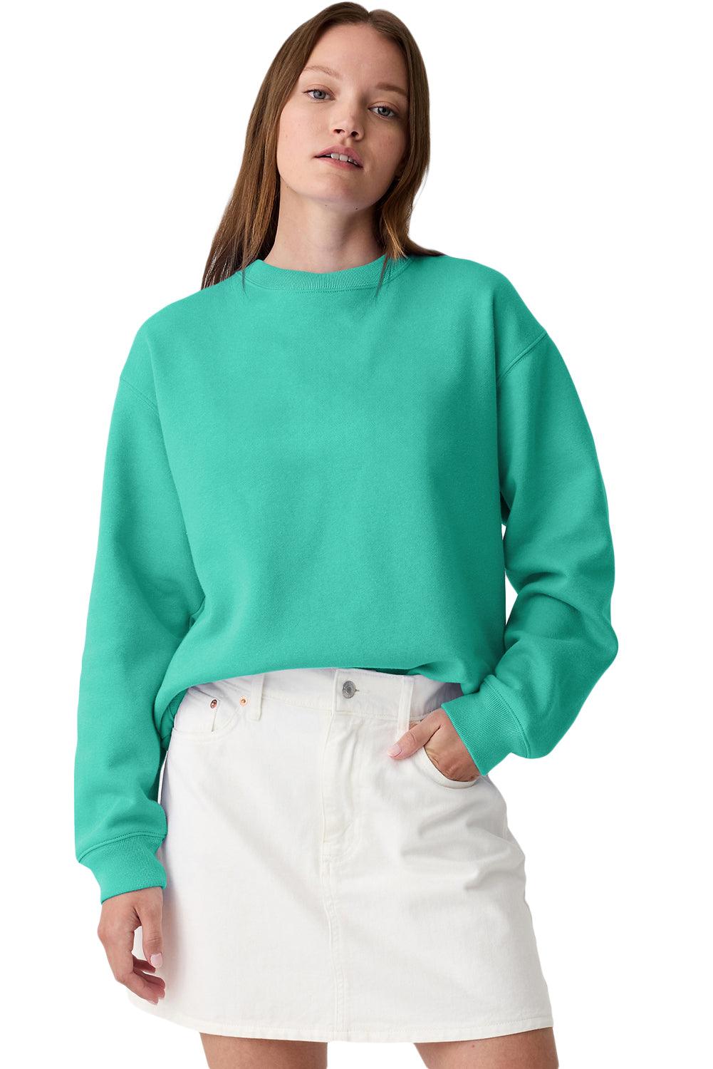 Burgundy Plain Drop Shoulder Crewneck Pullover Sweatshirt - The Fair Lady Shop