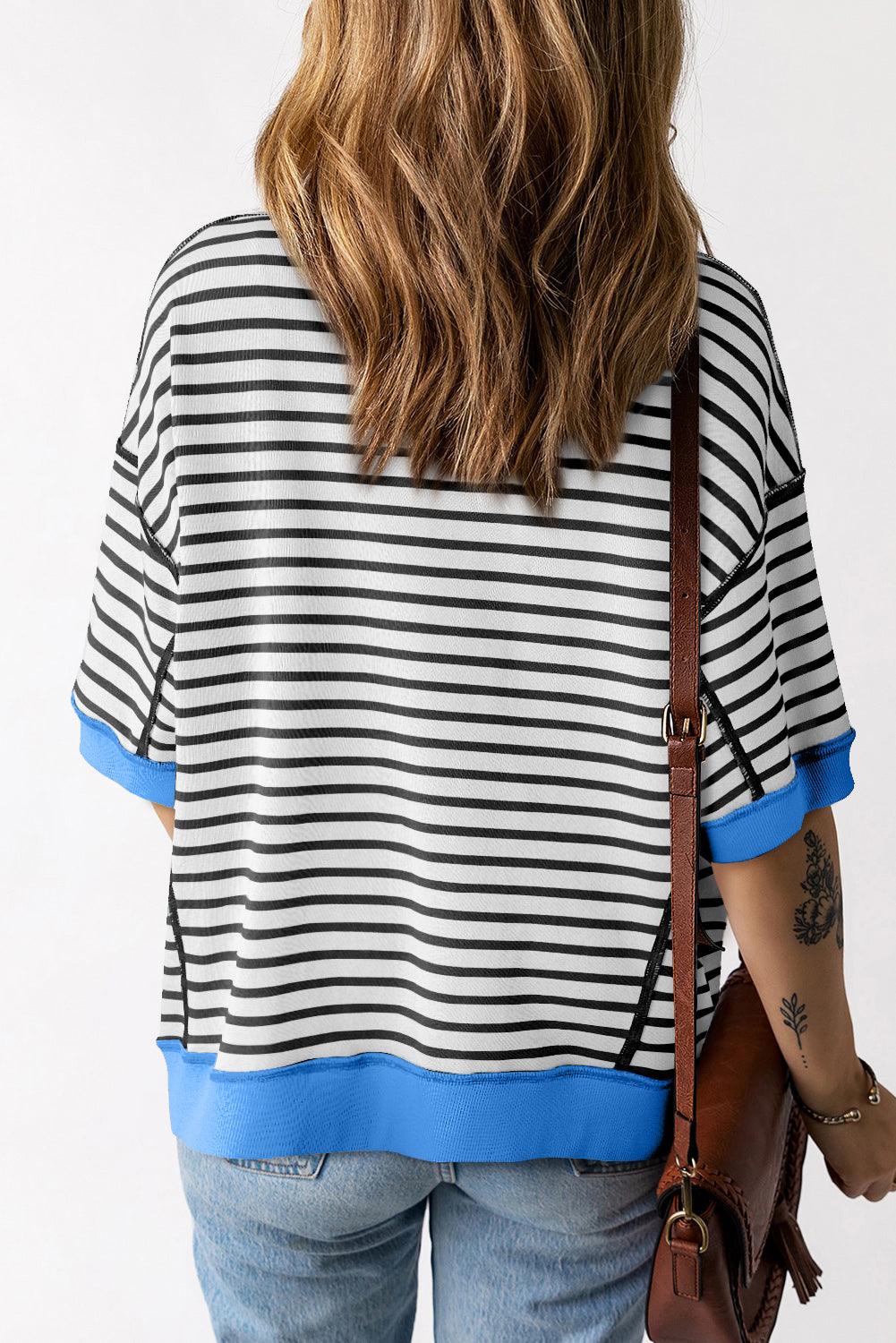 Pink Stripe Colorblock Drop Sleeve Oversized T Shirt - The Fair Lady Shop