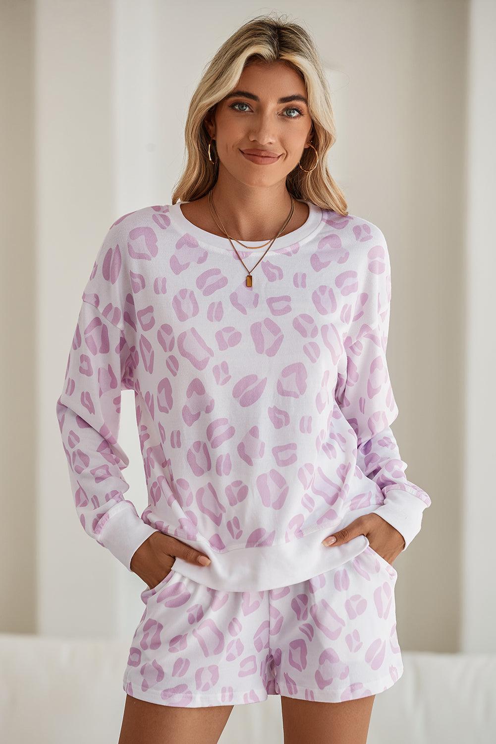 Pink Leopard Print Pullover and Shorts Pajama Set - The Fair Lady Shop