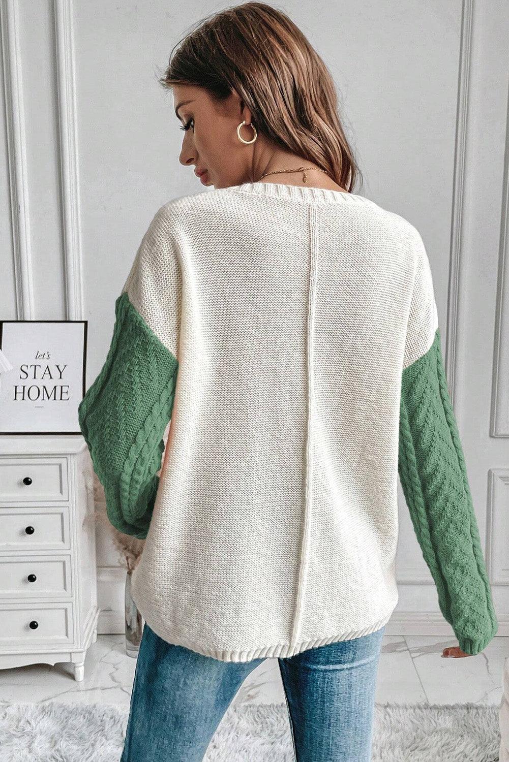 Rose Tan Colorblock Pocket Drop Shoulder Sweater - The Fair Lady Shop