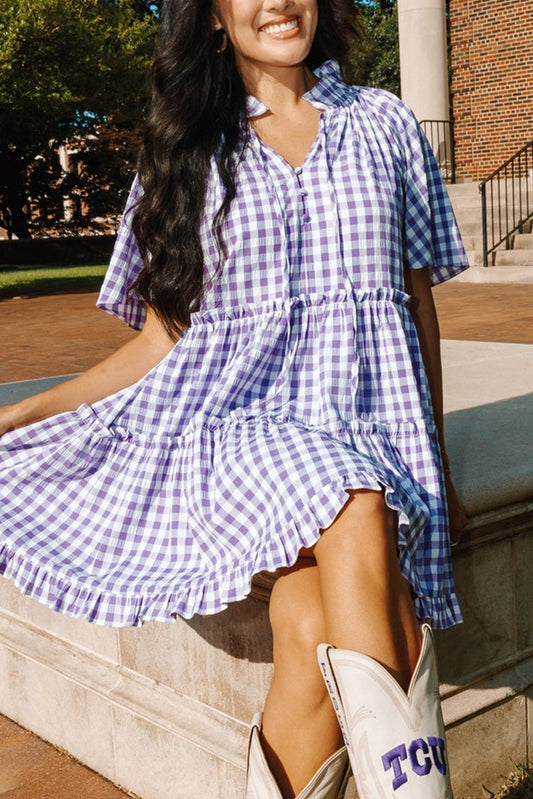 Lavendula Plaid Frill Tiered Mini Dress