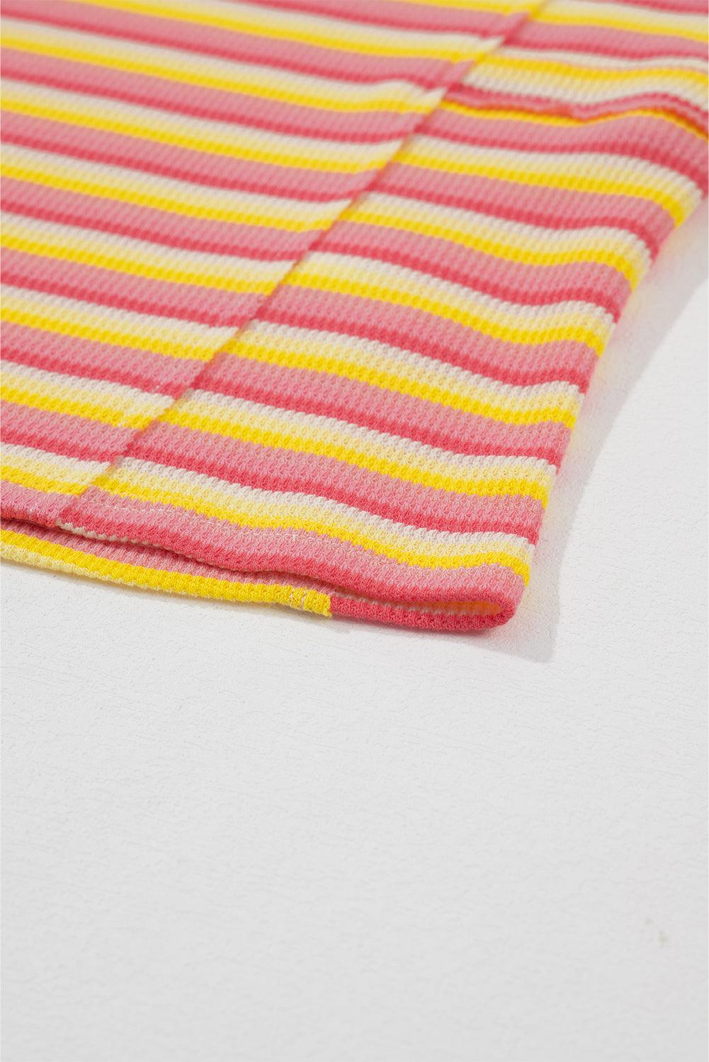 Yellow Stripe Rainbow Tee and Tassel Drawstring Wide Leg Pants Set - The Fair Lady Shop
