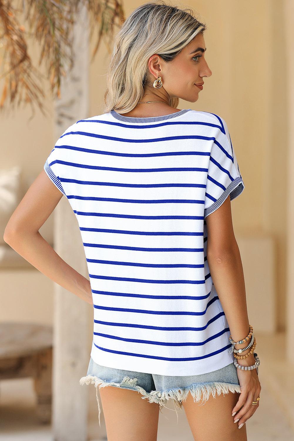 Khaki Stripe Knitted Dolman T Shirt - The Fair Lady Shop