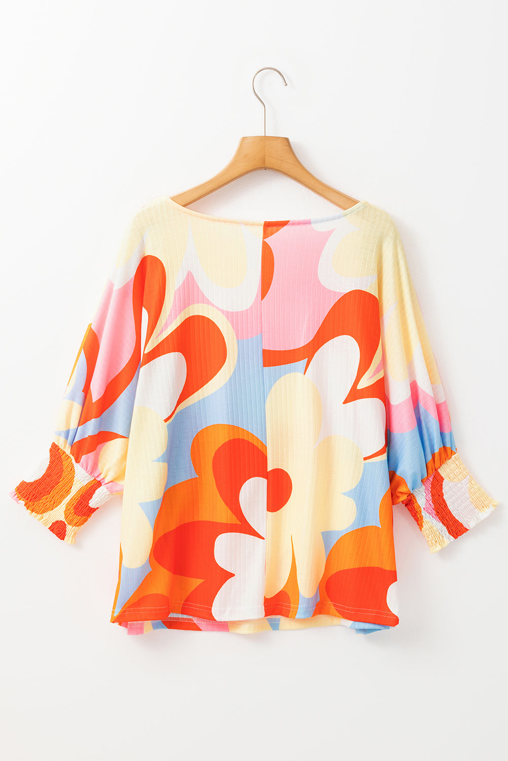 Yellow Colorful Floral Print Ribbed Dolman Blouse - The Fair Lady Shop