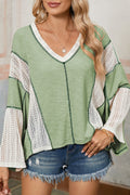 Grass Green Crochet Patchwork Exposed Seam High Low Loose Top - The Fair Lady Shop