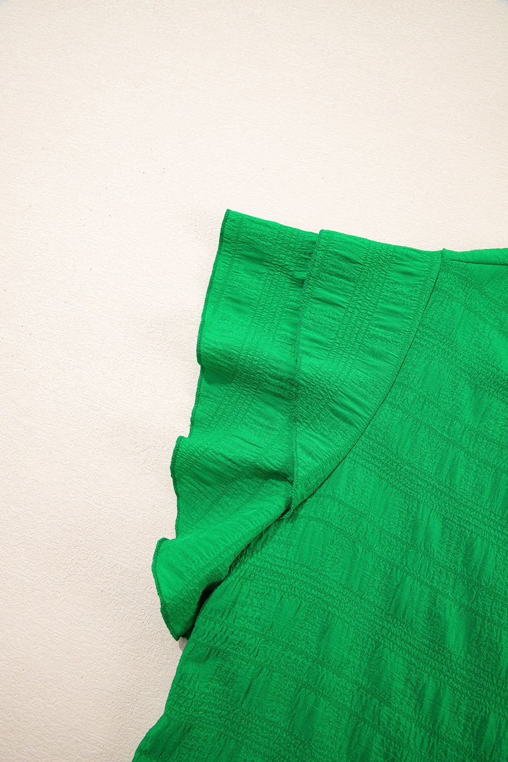 Dark Green Ruffle Sleeve Textured Smocked Blouse - The Fair Lady Shop