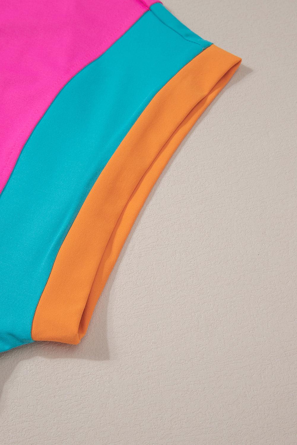 Peach Blossom Color Block Loose Fit Top & Elastic Waist Shorts Set - The Fair Lady Shop