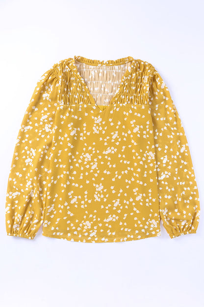 Yellow Frill Split V Neck Boho Crinkled Blouse - The Fair Lady Shop