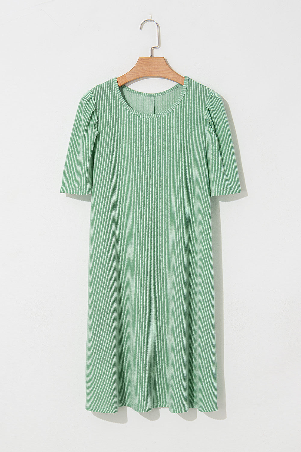 Mint Green Corded Crew Neck Puff Sleeve Mini Dress - The Fair Lady Shop