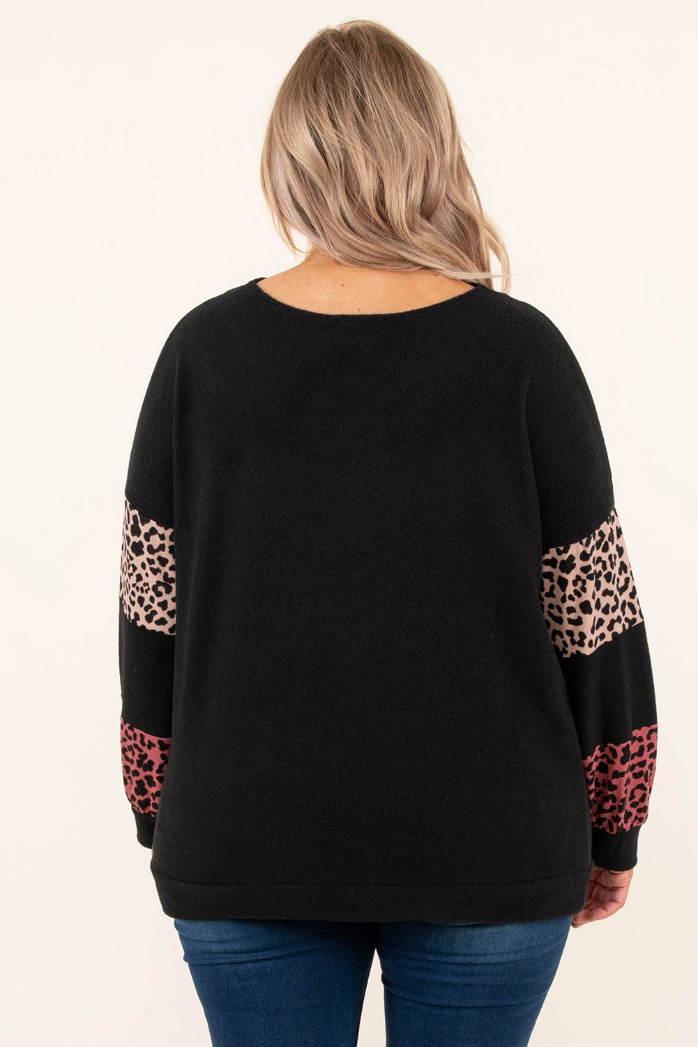 Black Plus Size Leopard Patchwork Strappy Neck Top - The Fair Lady Shop