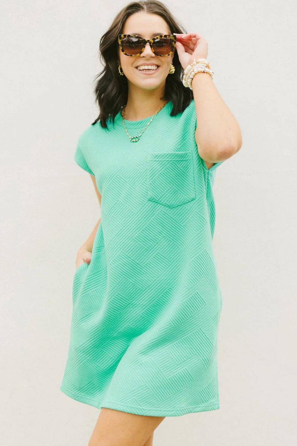 Sachet Pink Plain Textured Pocketed Mini Dress - The Fair Lady Shop