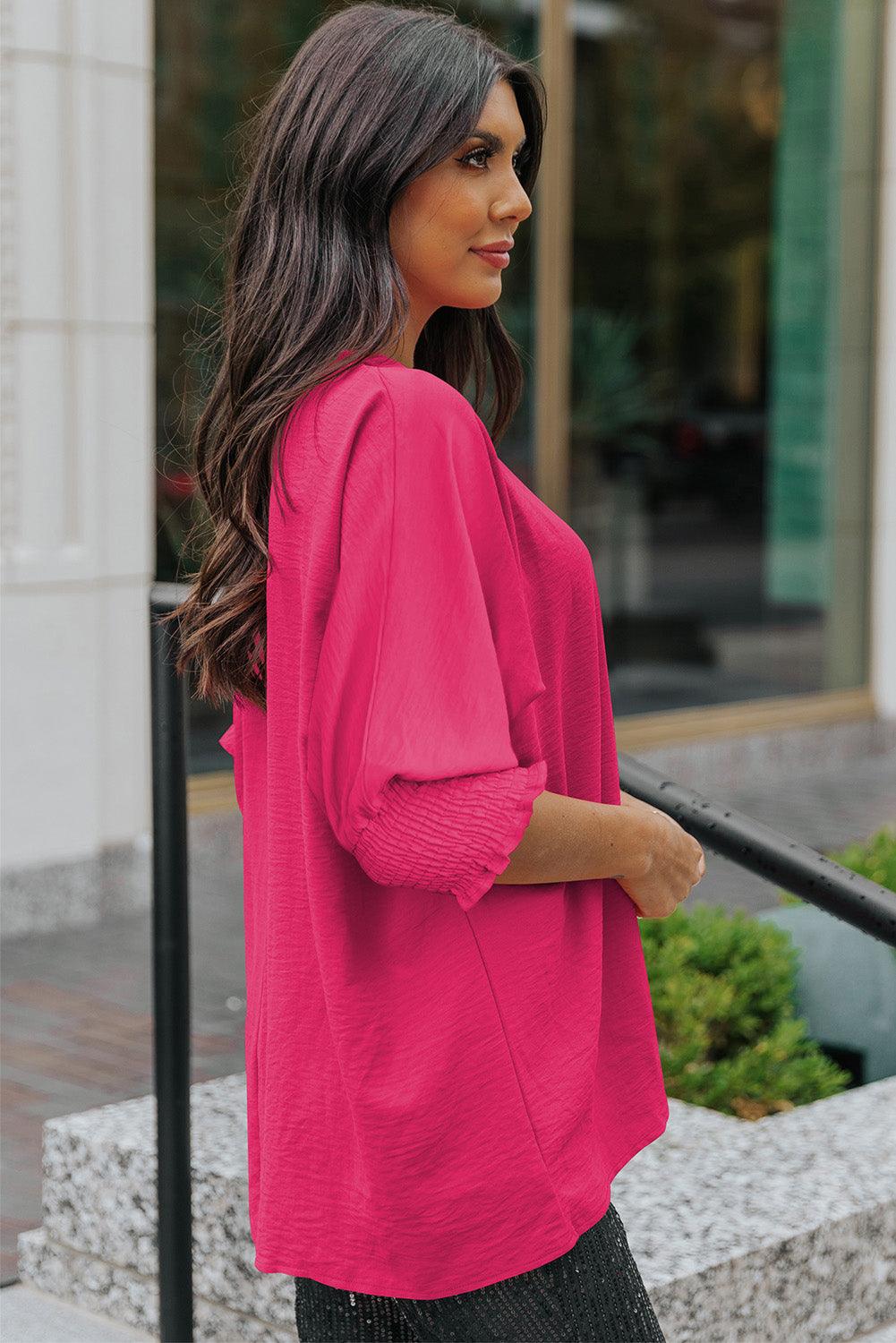 White Plain & Casual Shirred Cuffs Half Sleeve Top - The Fair Lady Shop