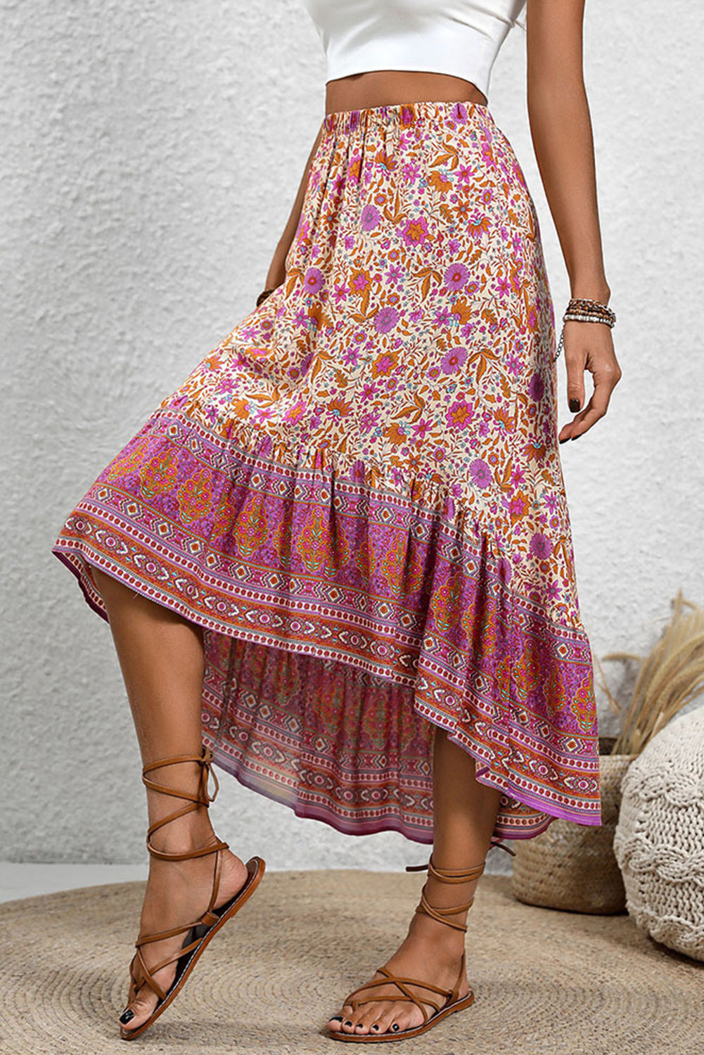 Purple Boho Floral Print Skirt - The Fair Lady Shop