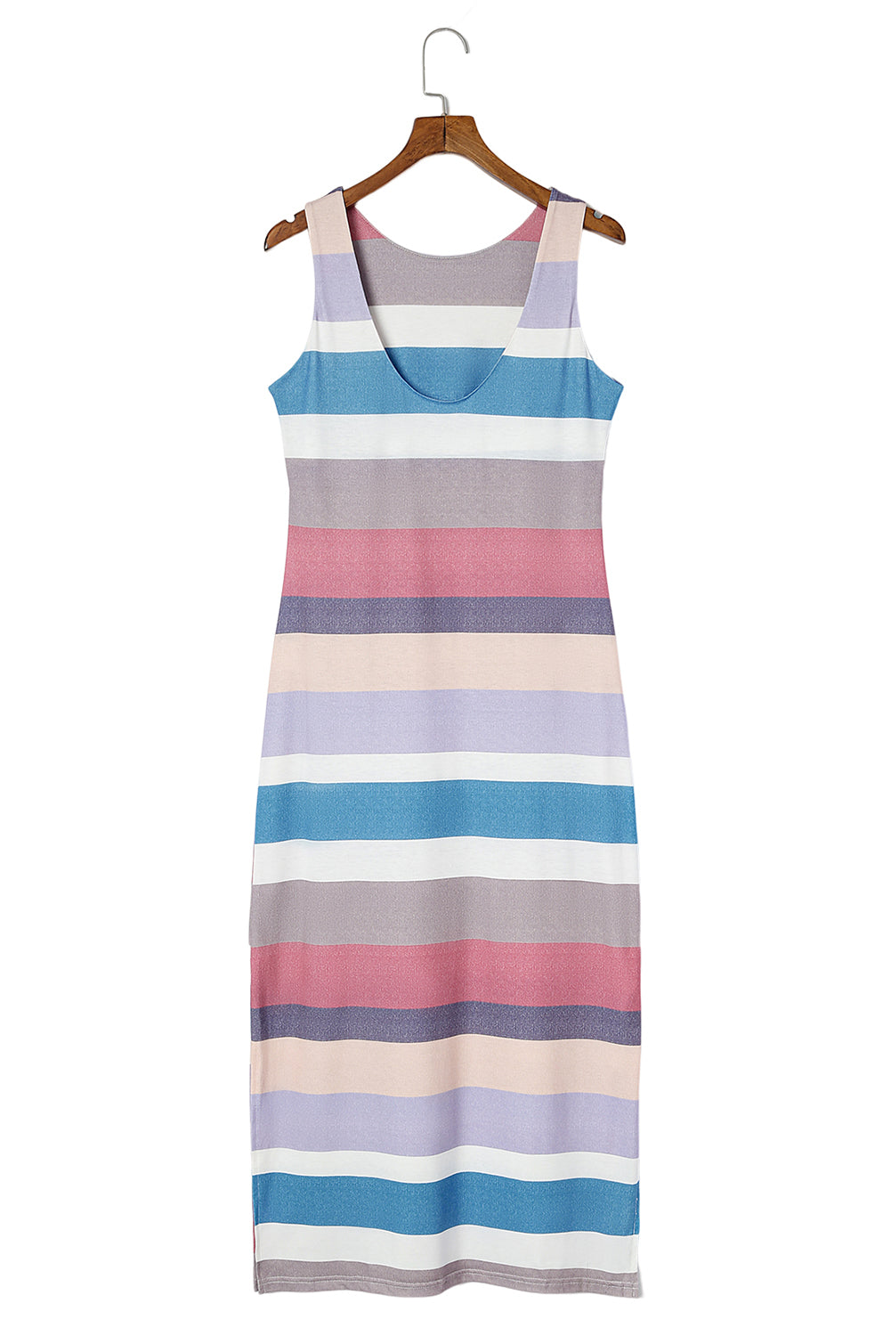 Multicolor Stripe Print Slit Tank Maxi Dress - The Fair Lady Shop