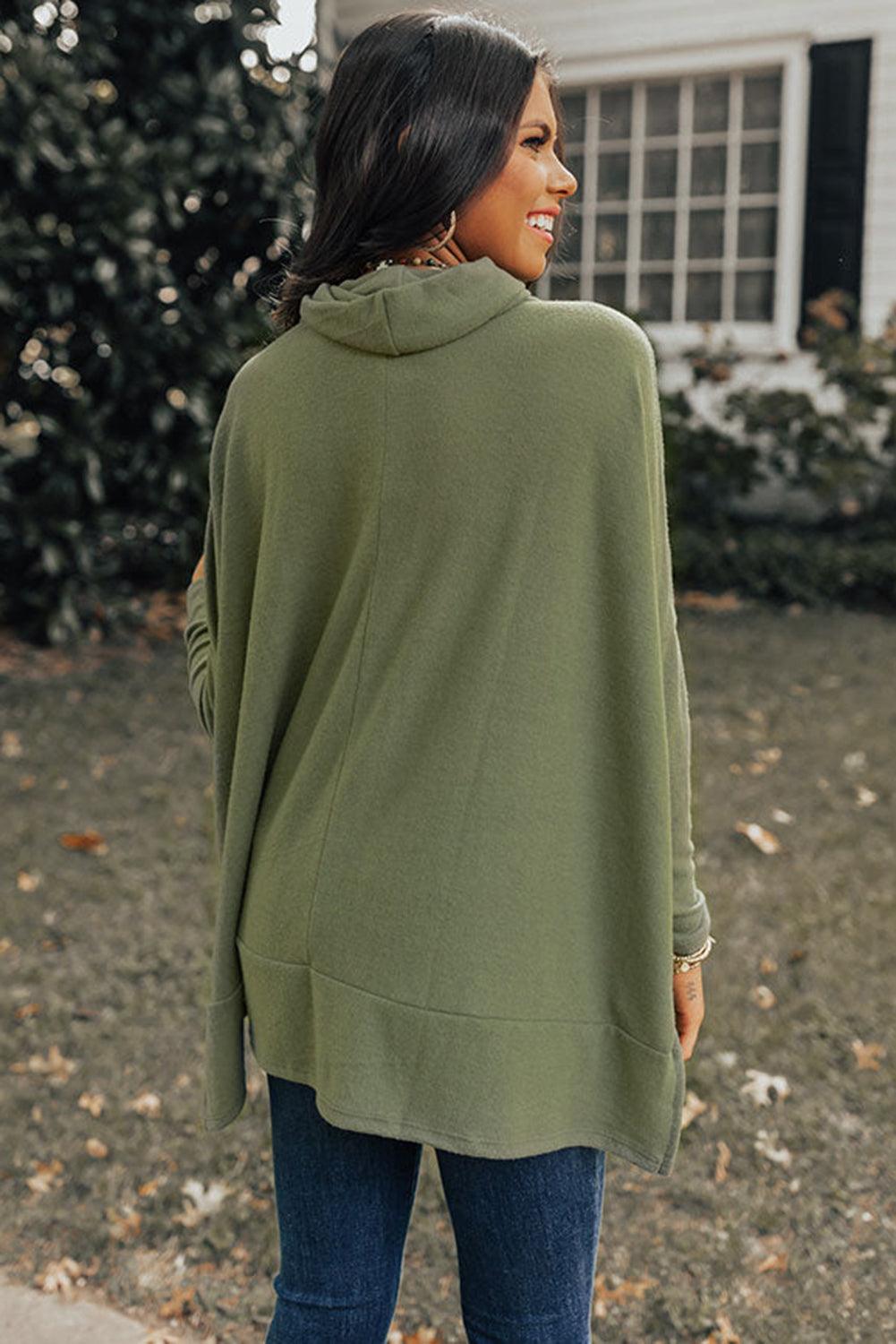 Green Cowl Neck Loose Fit Tunic Top - The Fair Lady Shop