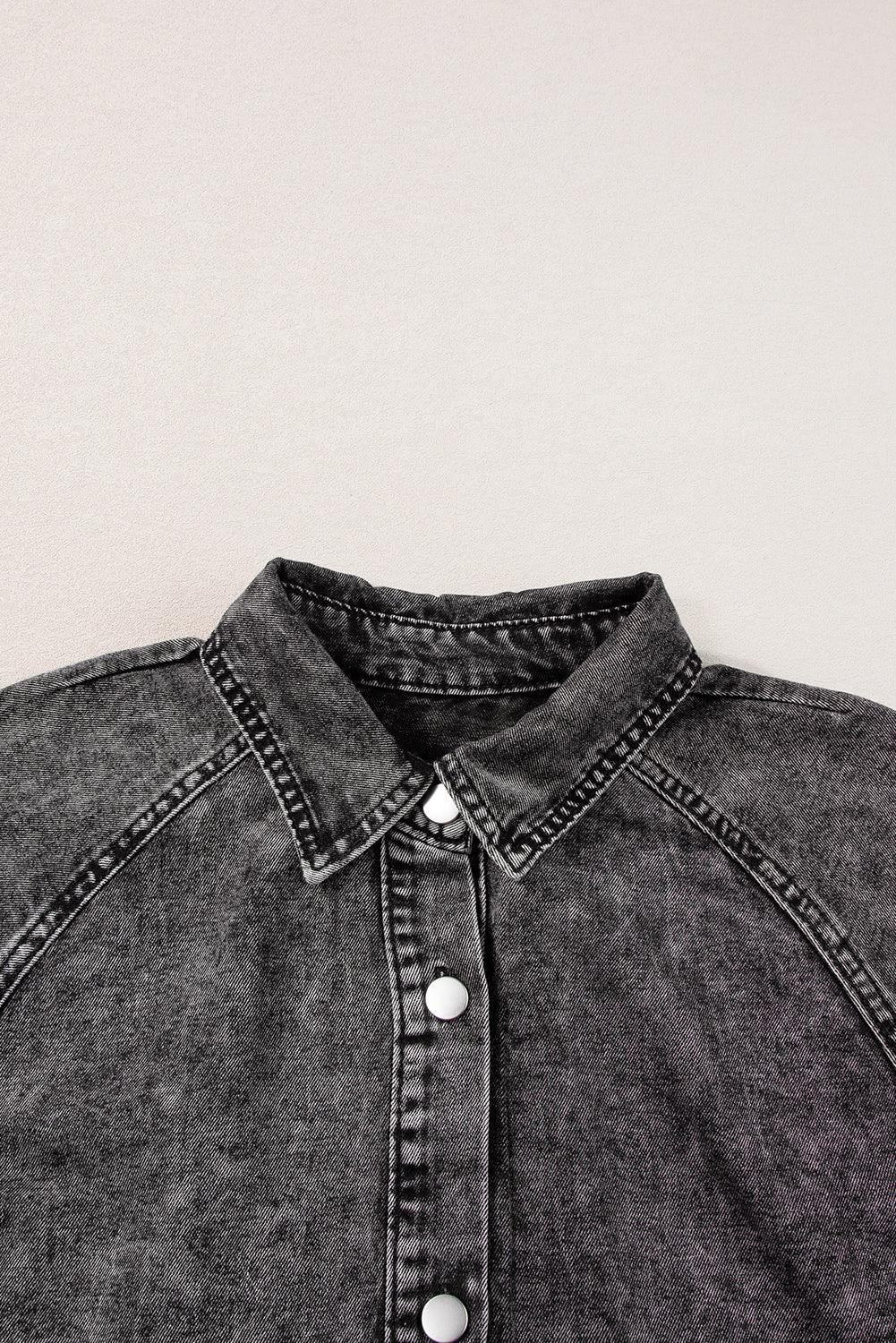 Blue Mineral Washed Ruffled Short Sleeve Pocketed Denim Dress - The Fair Lady Shop