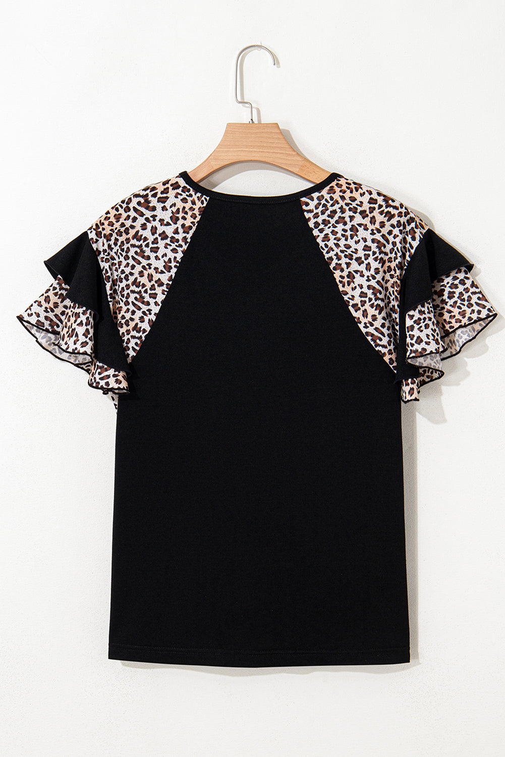 Black Leopard Ruffle Patchwork Sleeve Plus Size Summer Top - The Fair Lady Shop