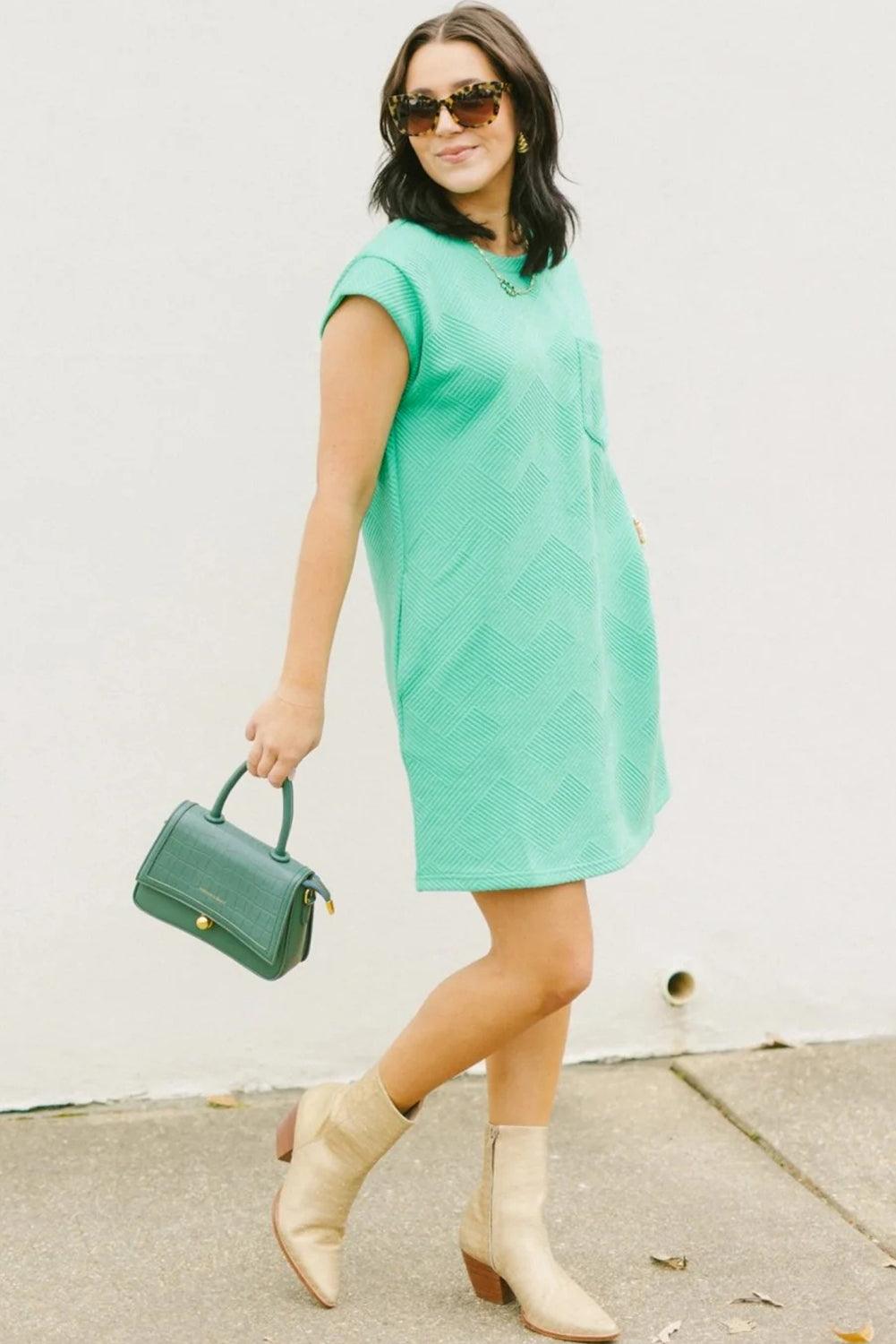 Sachet Pink Plain Textured Pocketed Mini Dress - The Fair Lady Shop