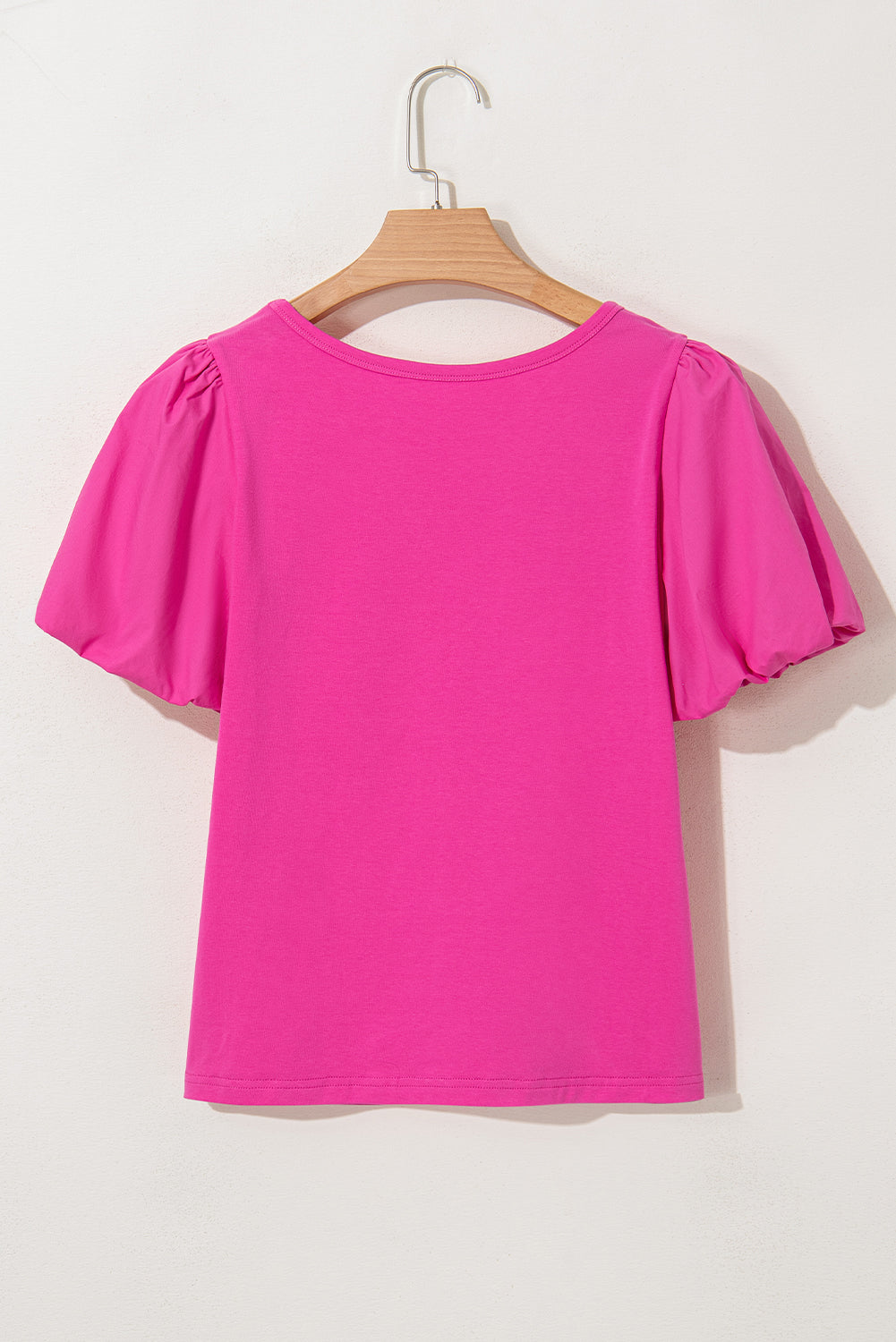 Strawberry Pink Casual Round Neck Bubble Sleeve T-shirt - The Fair Lady Shop