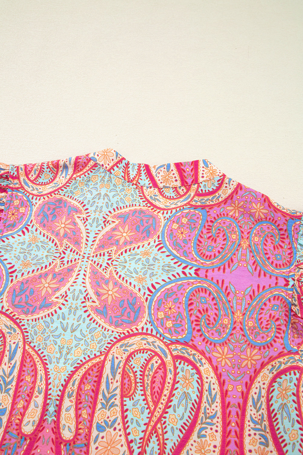 Rose Ethnic Paisley Print Ruffle Sleeve Notch Neck Midi Dress - The Fair Lady Shop