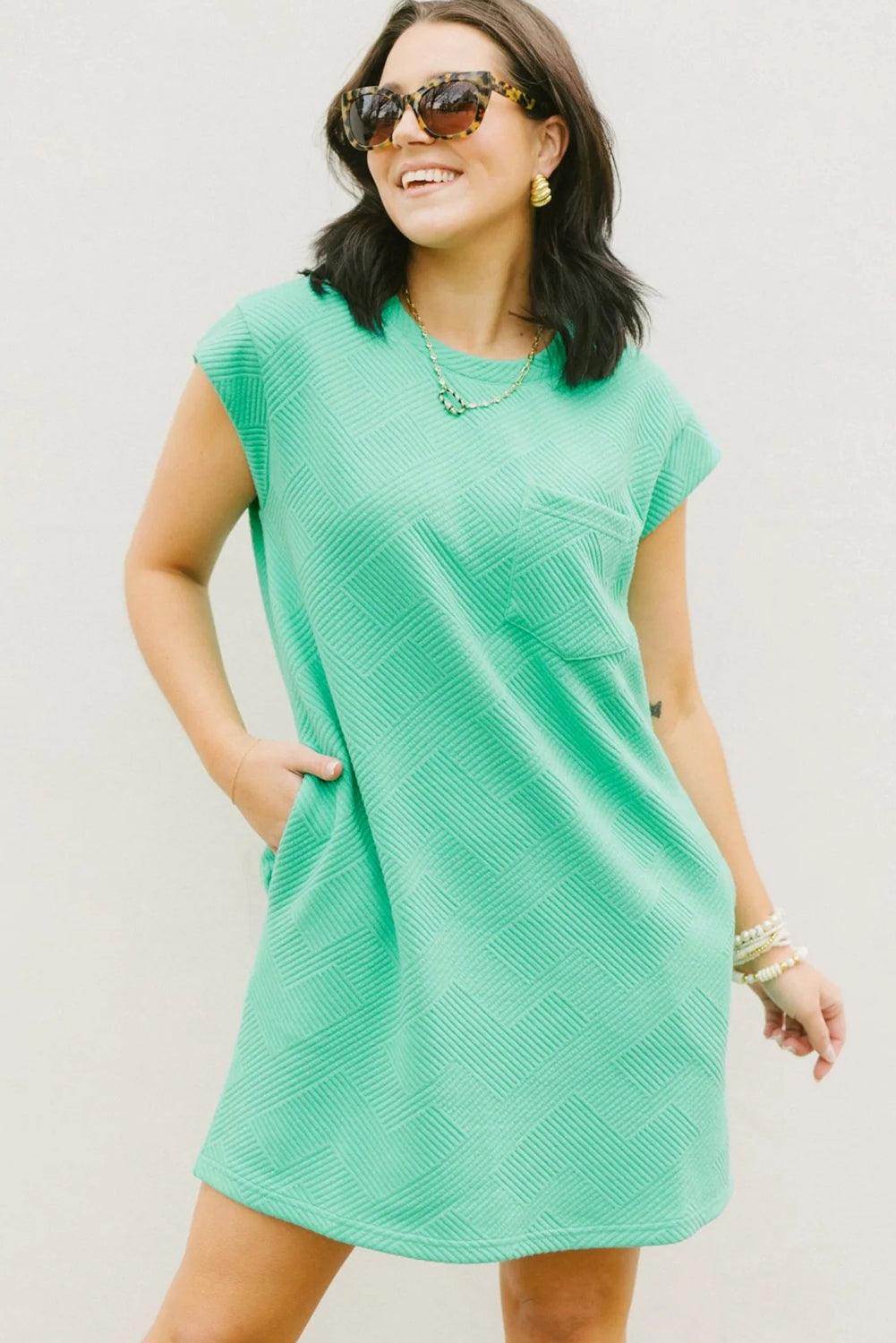 Sachet Pink Plain Textured Pocketed Mini Dress - The Fair Lady Shop
