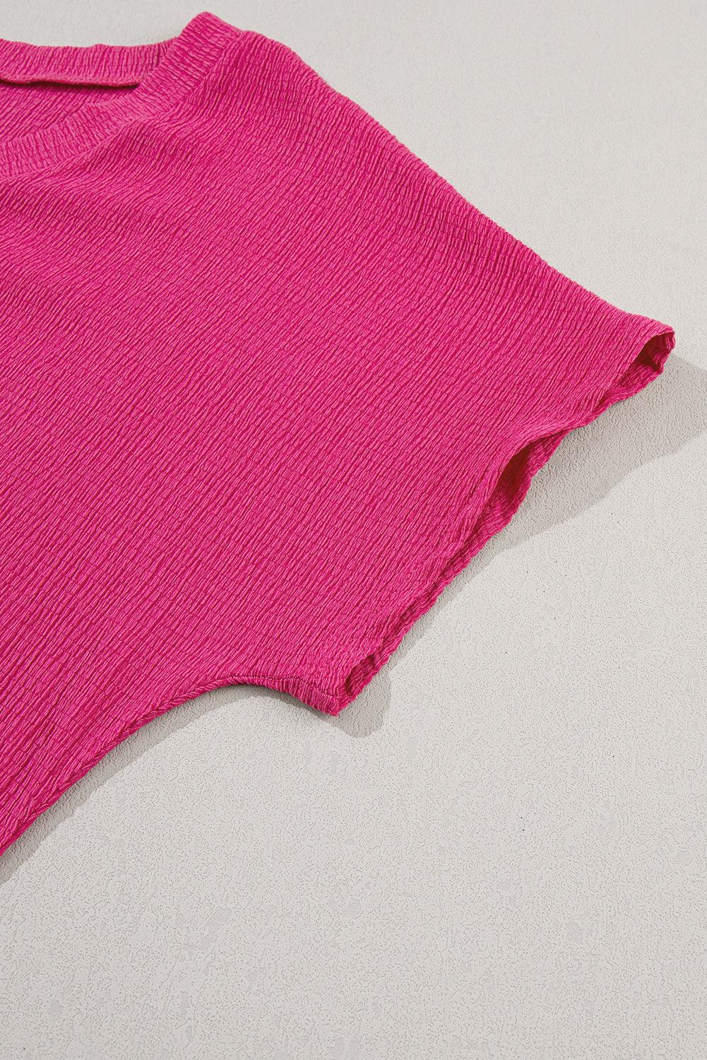 Blue Plain Crinkled V Neck Flounce Sleeve T Shirt - The Fair Lady Shop