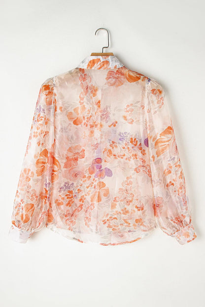 White Floral Print Buttoned Balloon Sleeve Loose Shirt - The Fair Lady Shop