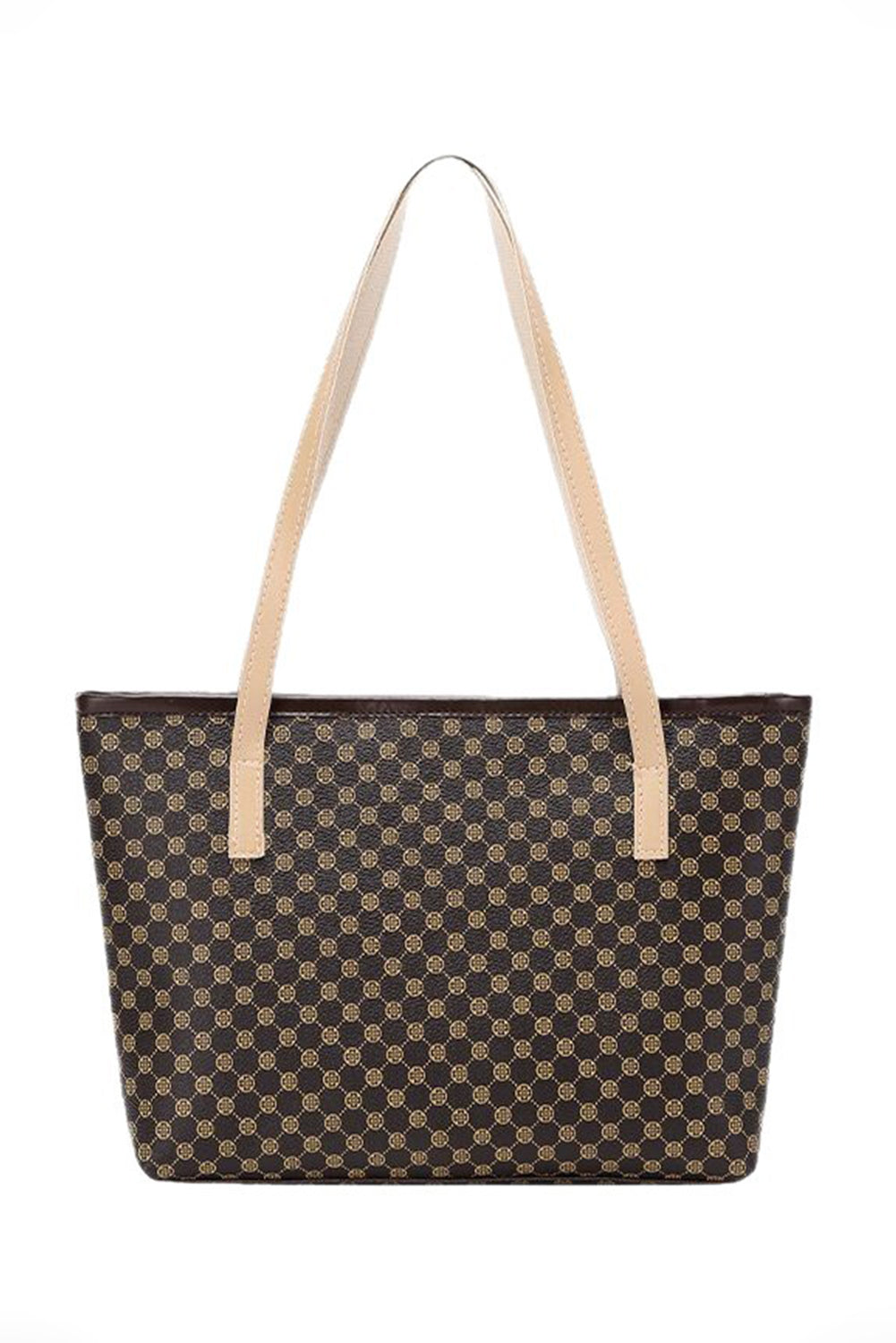 Dark Brown Geometric PU Leather Tote Bag