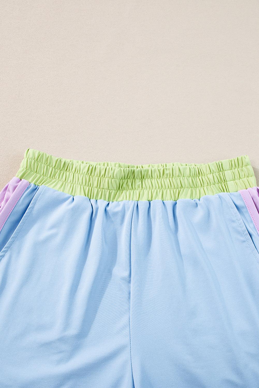 Peach Blossom Color Block Loose Fit Top & Elastic Waist Shorts Set - The Fair Lady Shop