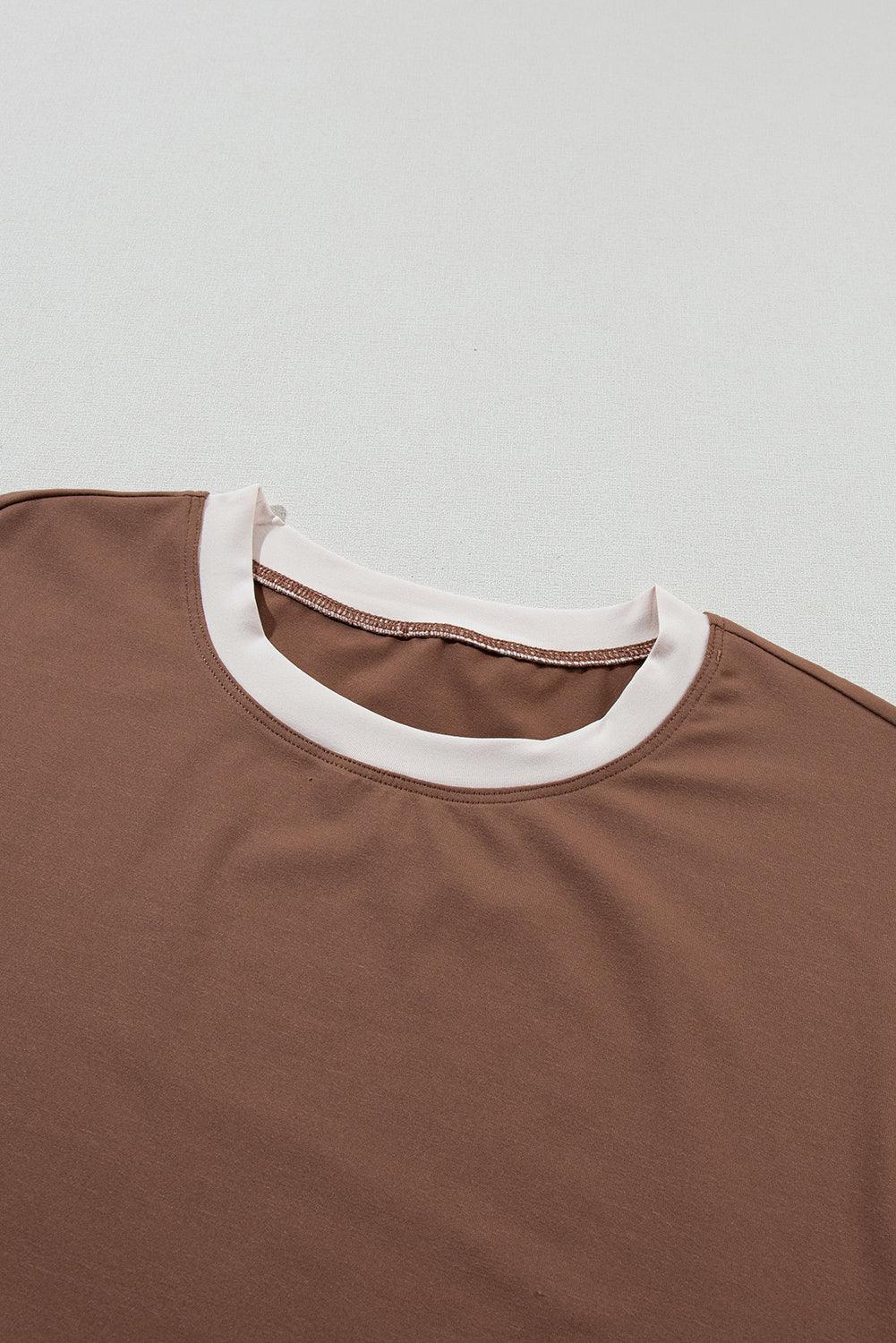 Chestnut Colorblock Cap Sleeve Tee and Wide Leg Pants Set - The Fair Lady Shop