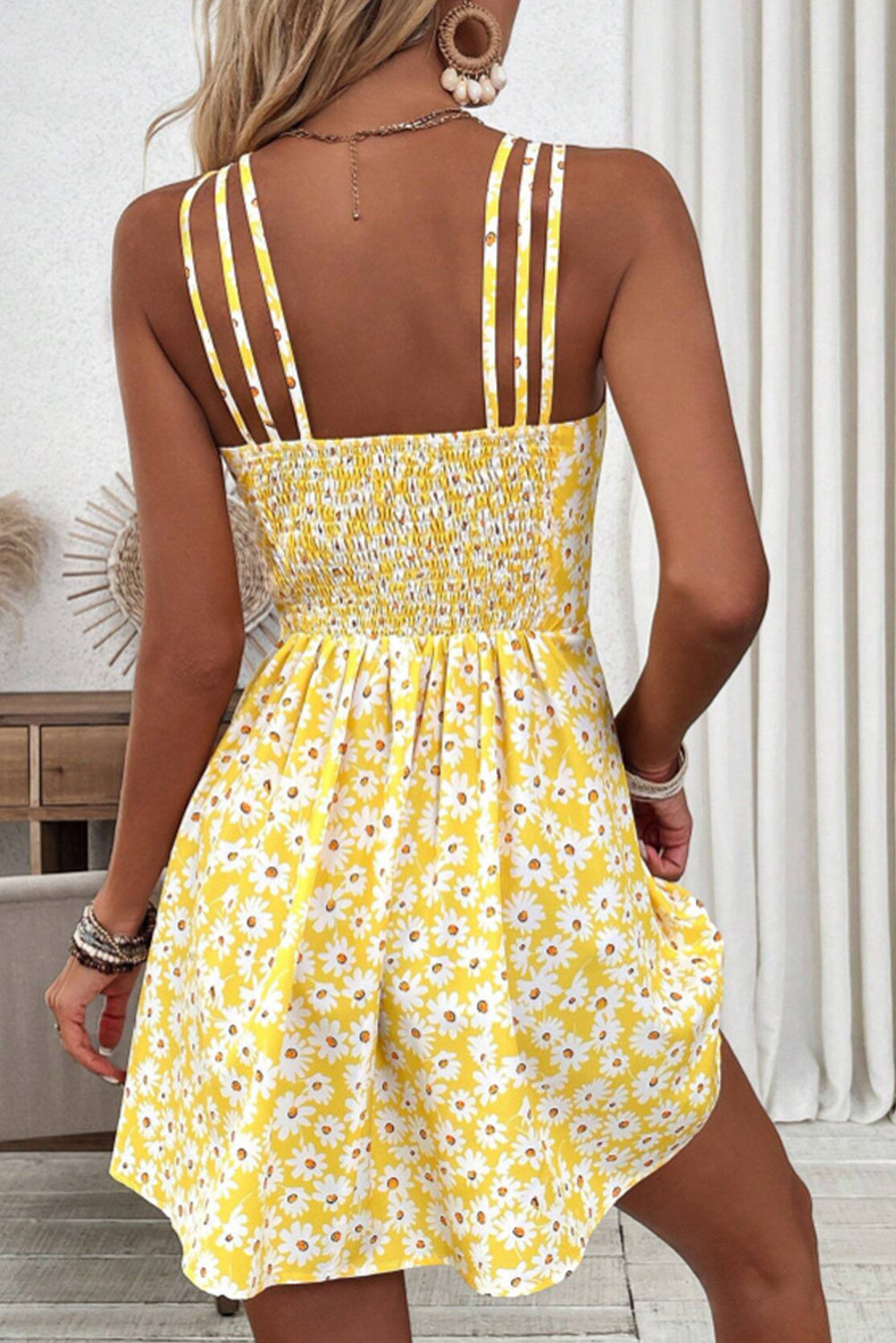 Yellow Floral Print Camisole Mini Dress - The Fair Lady Shop