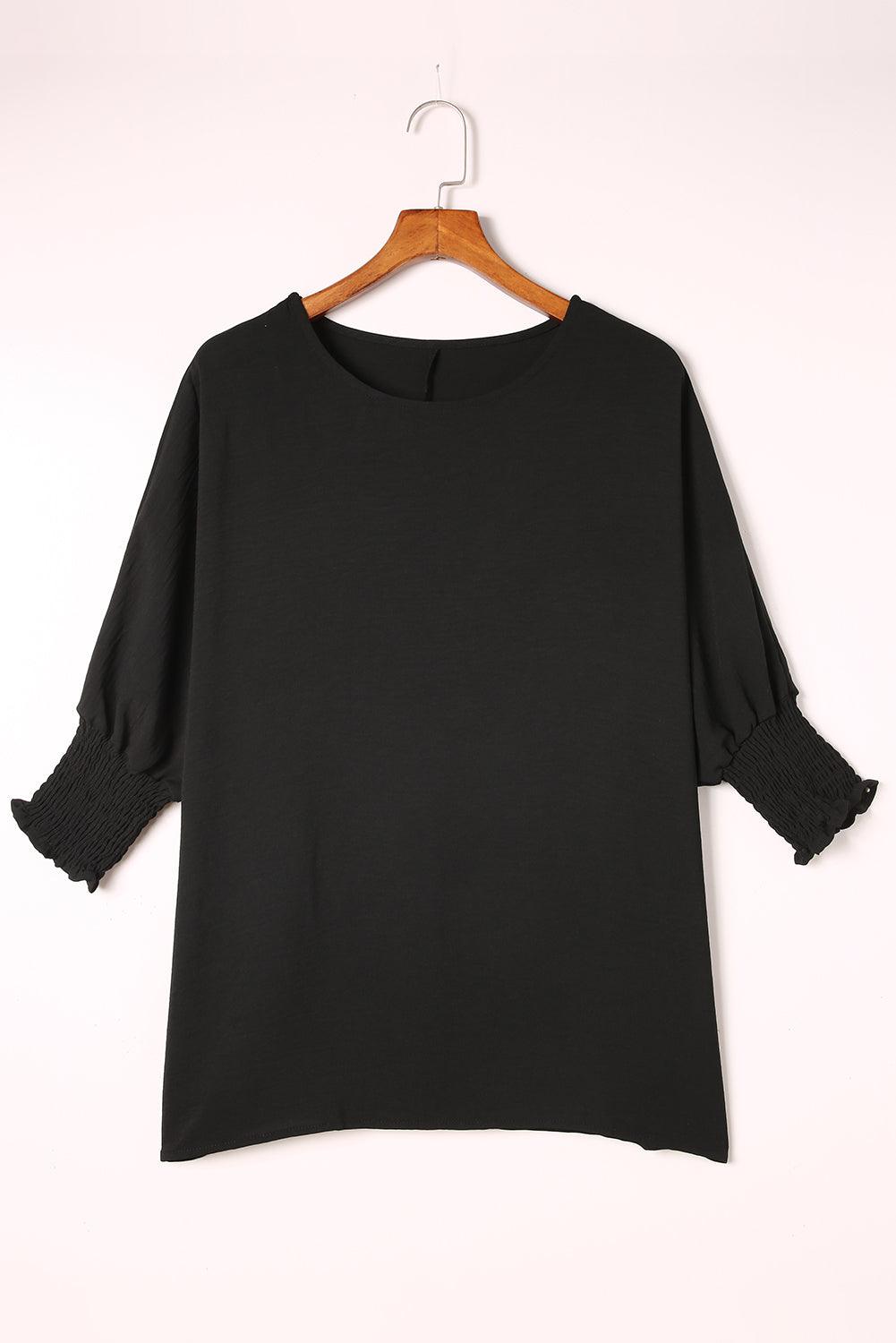 White Plain & Casual Shirred Cuffs Half Sleeve Top - The Fair Lady Shop
