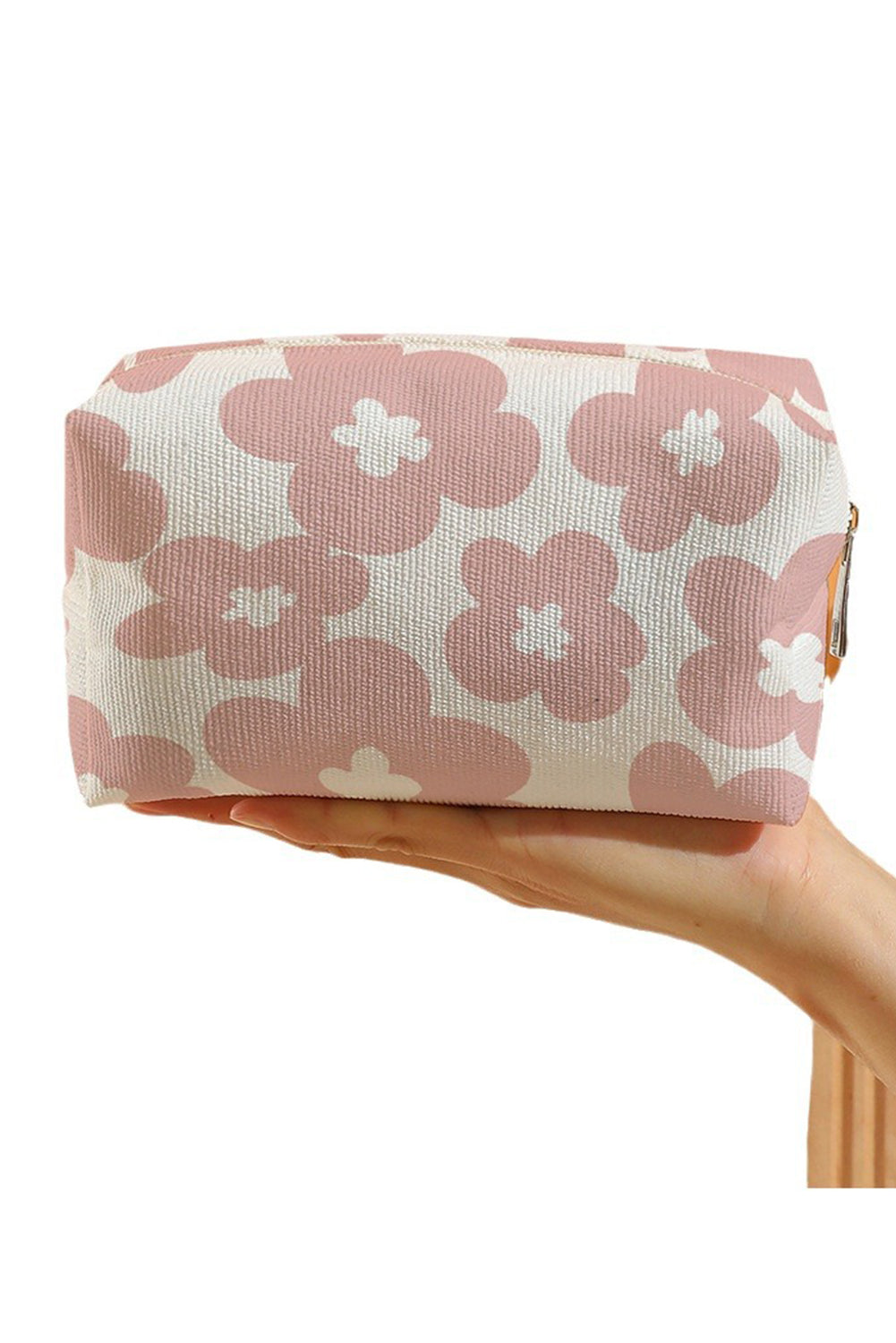 White Flowers Print Zipper Canvas Cosmetic Bag - The Fair Lady Shop