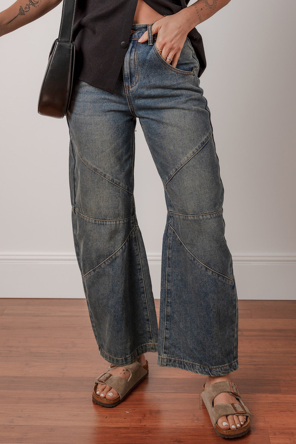 Sail Blue Criss Cross Straight Leg High Waist Jeans - The Fair Lady Shop