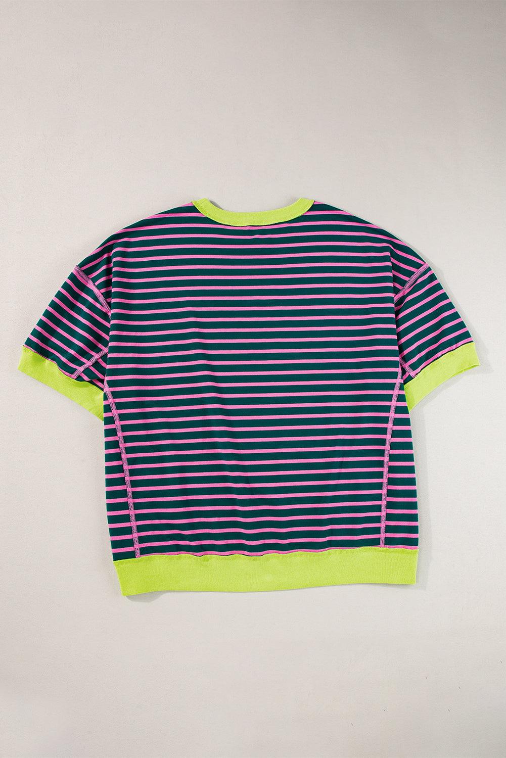 Pink Stripe Colorblock Drop Sleeve Oversized T Shirt - The Fair Lady Shop