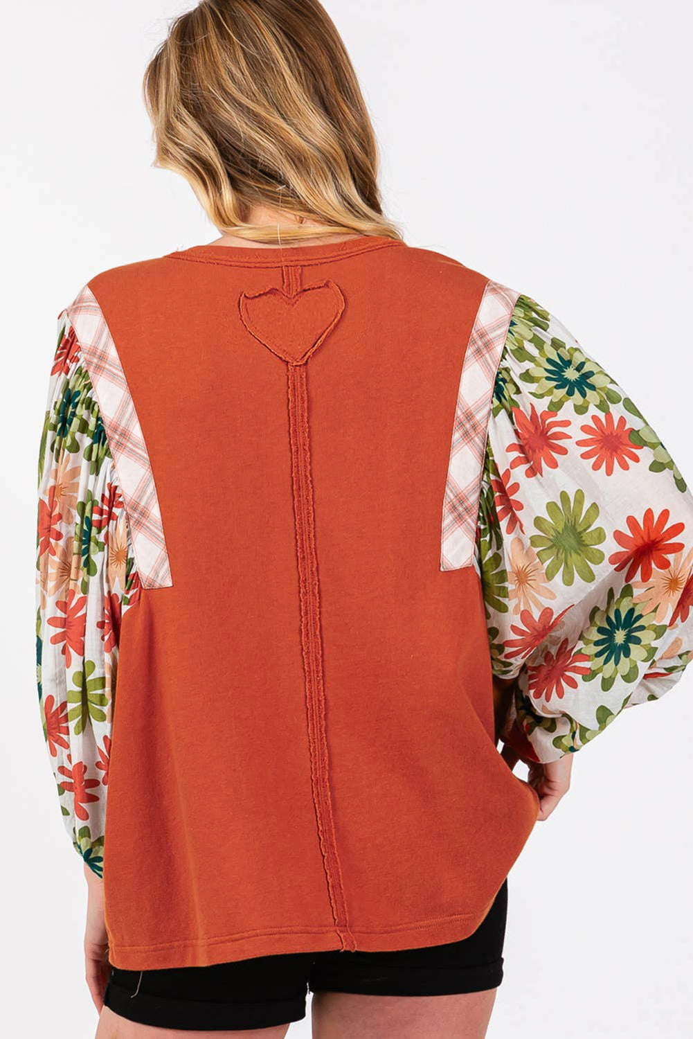 Desert Gold Floral Patchwork Sleeve Loose Top - The Fair Lady Shop